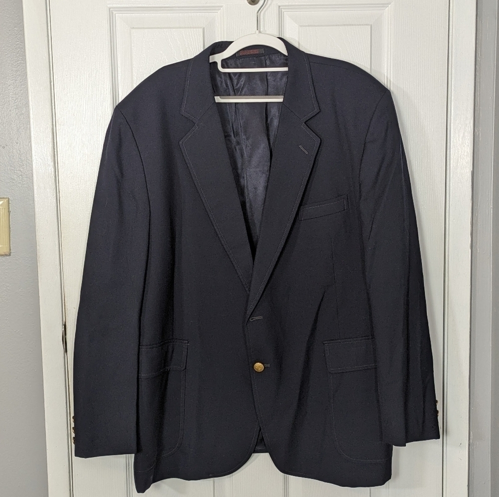Vintage Alexander‎ Shields Park Avenue Navy Contrast Stitched Wool Blazer 48R